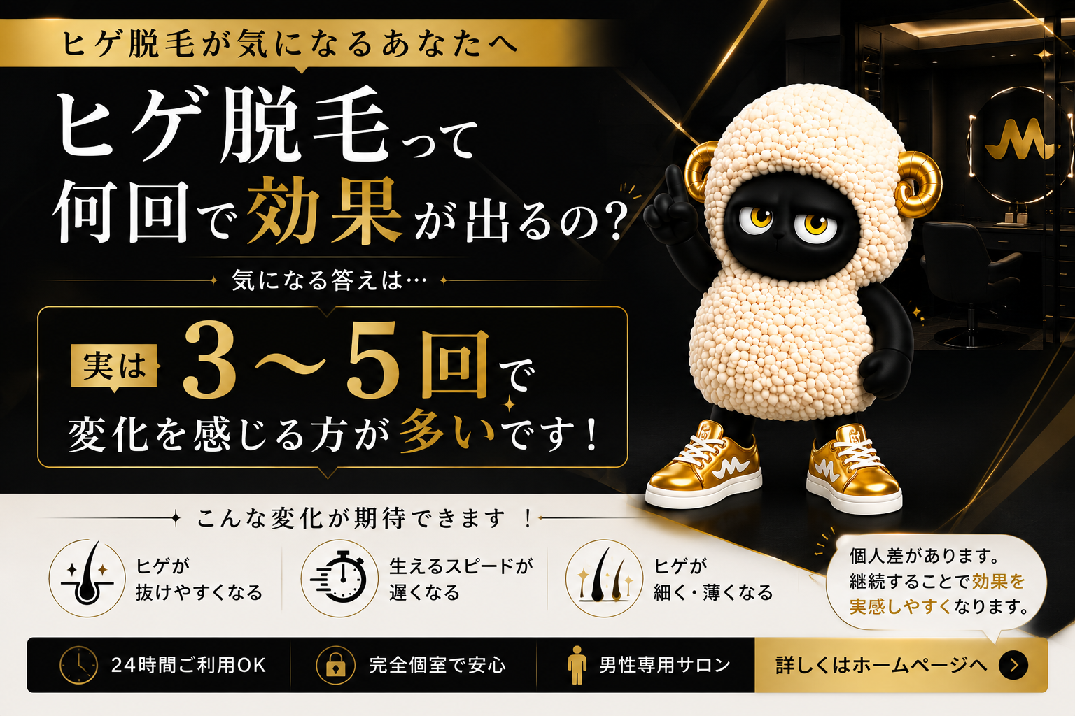 ヒゲ脱毛は何回で効果が出る？回数の目安と変化を解説のサムネイル